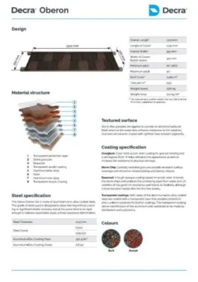 Spécifications DECRA OBERON