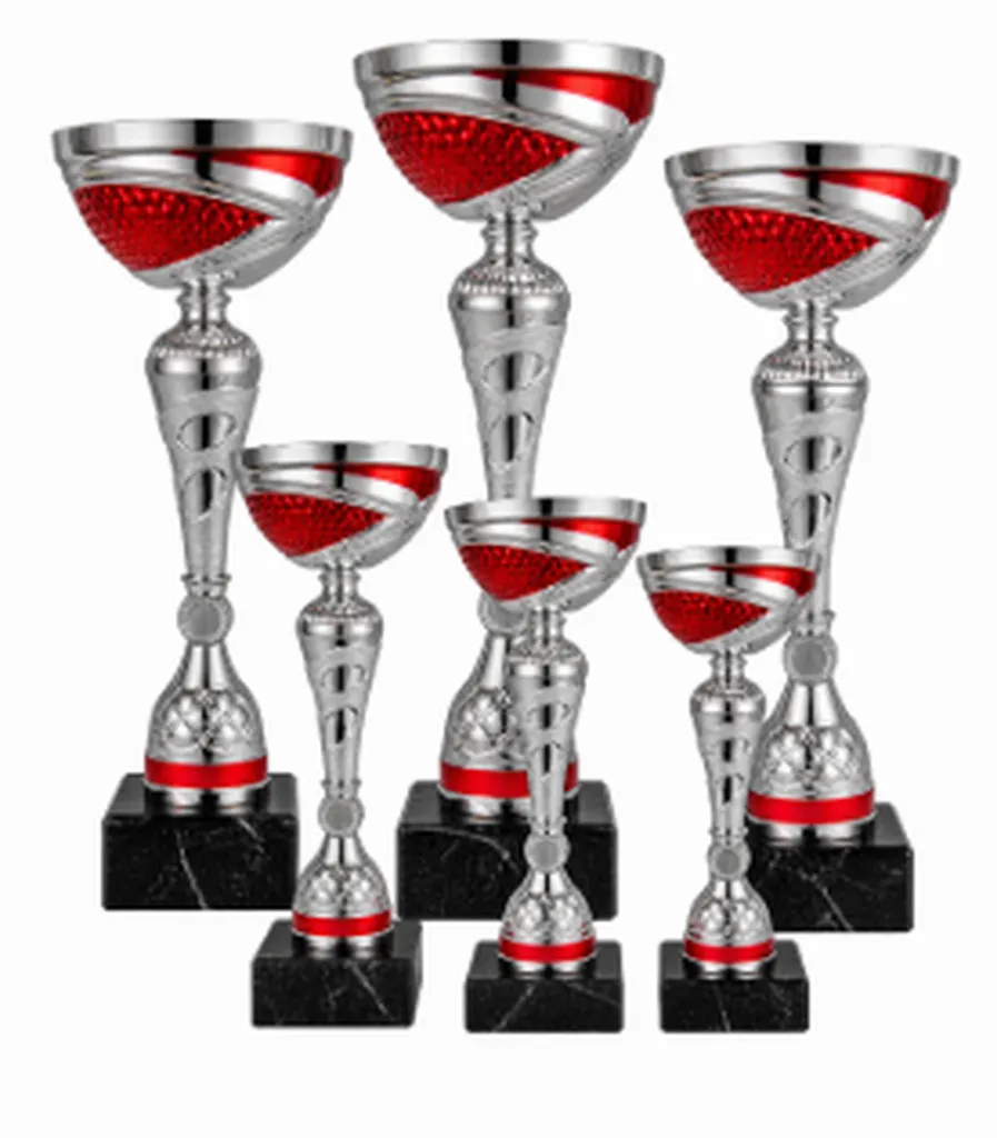 Coupe argentée et rouge sur socle marbre – Réf. 6228