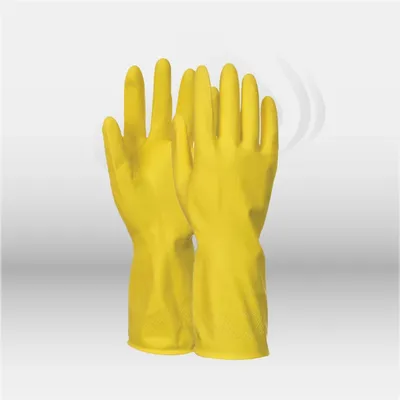 Gants nitrile jaunes flockés haute résistance chimique avec adhérence renforcée utilisés en milieu professionnel à Mont-de-Marsan, Landes (40), Nouvelle-Aquitaine et disponibles partout en France