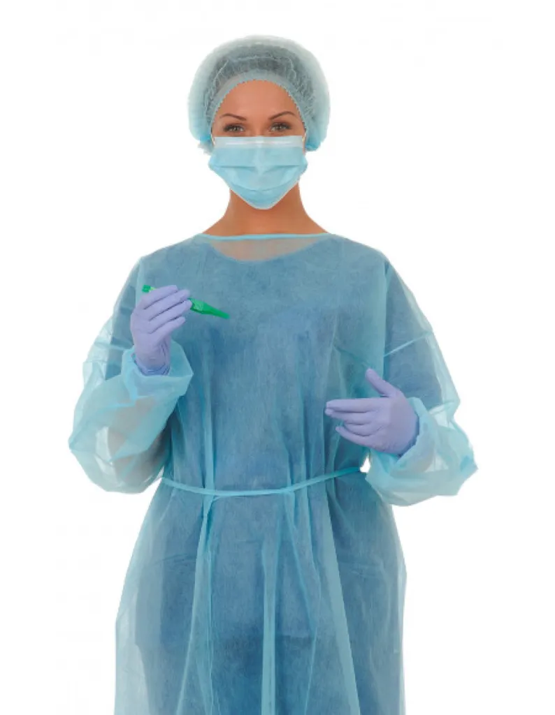 Blouse d’isolation en polypropylène non-tissé bleu, à usage unique – Protection idéale pour soignant ou visiteur