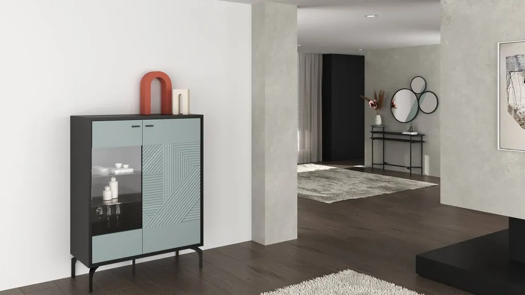 bahut avec vitrine 3/4 sur pied gris à hyères près de la valette