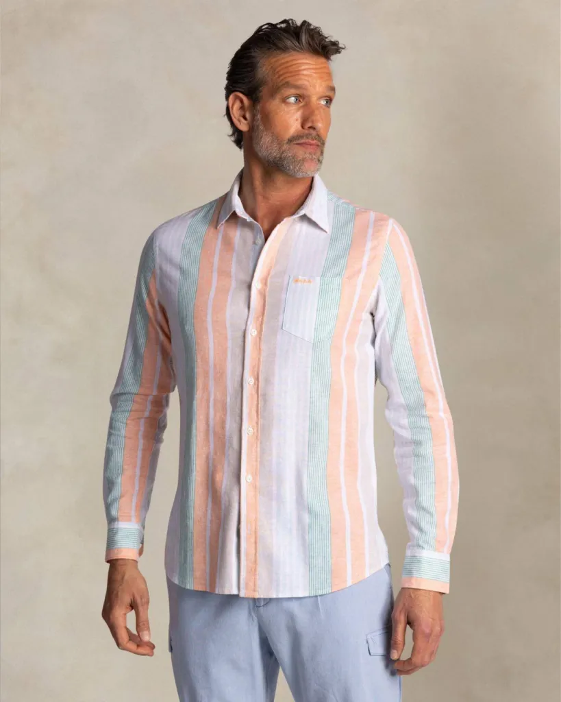 Chemise NZA Lin Rayée orange et verte à Dieppe Seine-Maritime