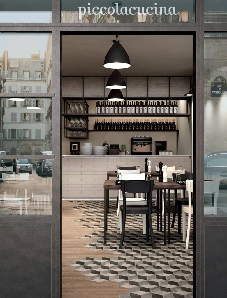 Lyon. Mettez en valeur votre restaurant en plaçant des carreaux hexagonaux sous les tables par exemple.