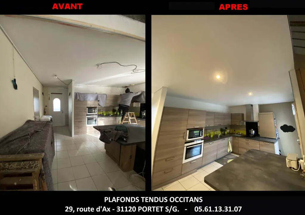 AVANT / APRES plafond tendu couloir cuisine à Aucamville by Plafonds Tendus Occitans