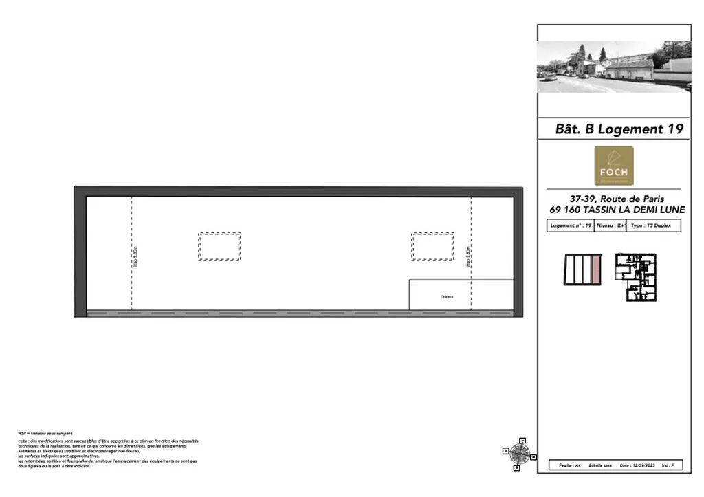 T3 duplex en plateau brut à aménager – 53,01 m² – rez-de-jardin avec extérieur – Villa Astra, Tassin-la-Demi-Lune