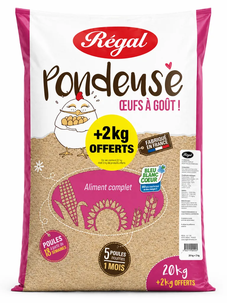 Aliment poule pondeuse en farine Régal – nutrition complète pour une ponte régulière et de qualité