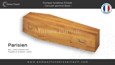 cercueil parisien gamme base forme parisienne chêne ordinaire verni simple pas cher Pompes funèbres Pinault