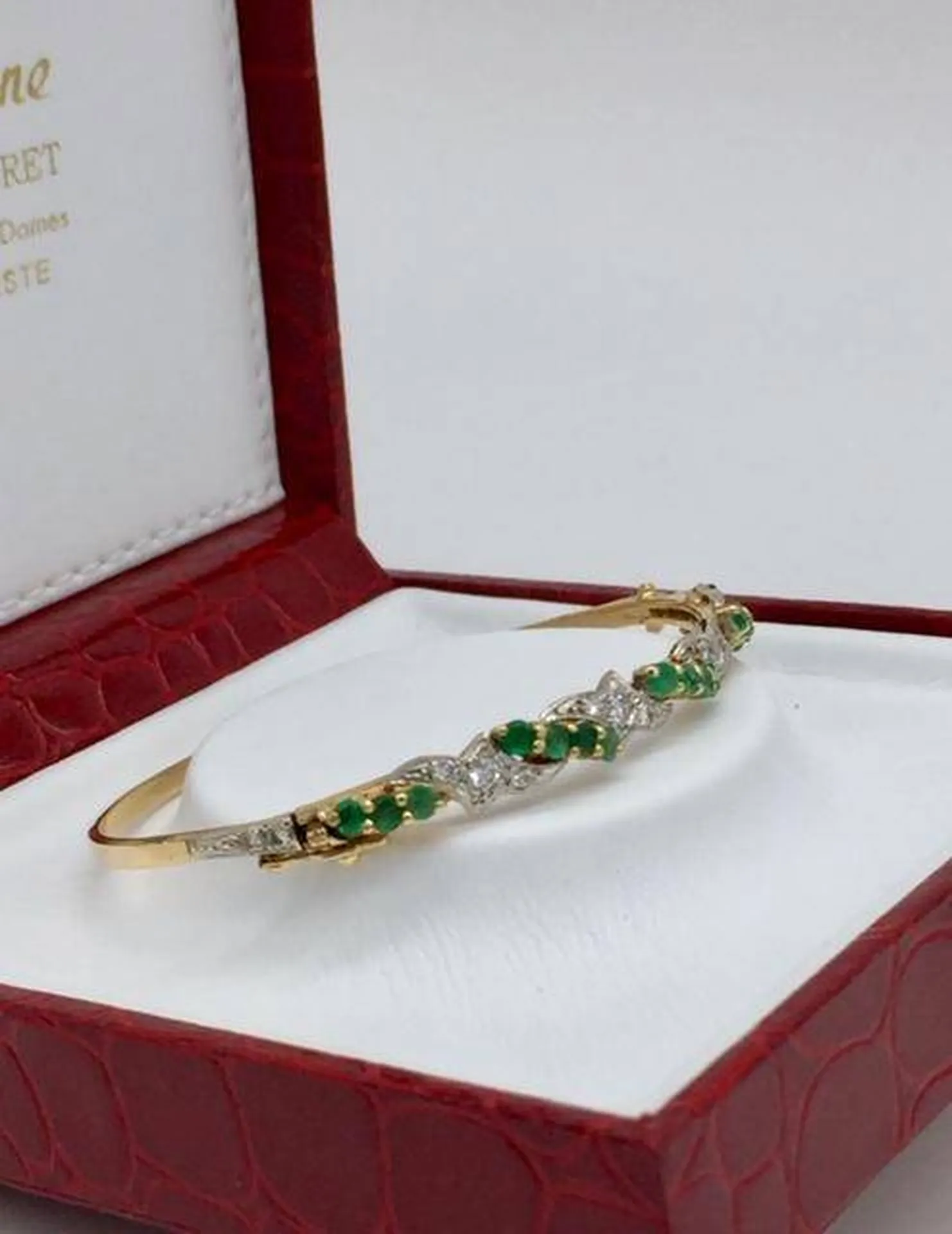 Bracelet jonc ouvrant 2 ors 750/1000ème émeraudes et diamants occasion Or Ligne Biganos Bassin d'Arcachon