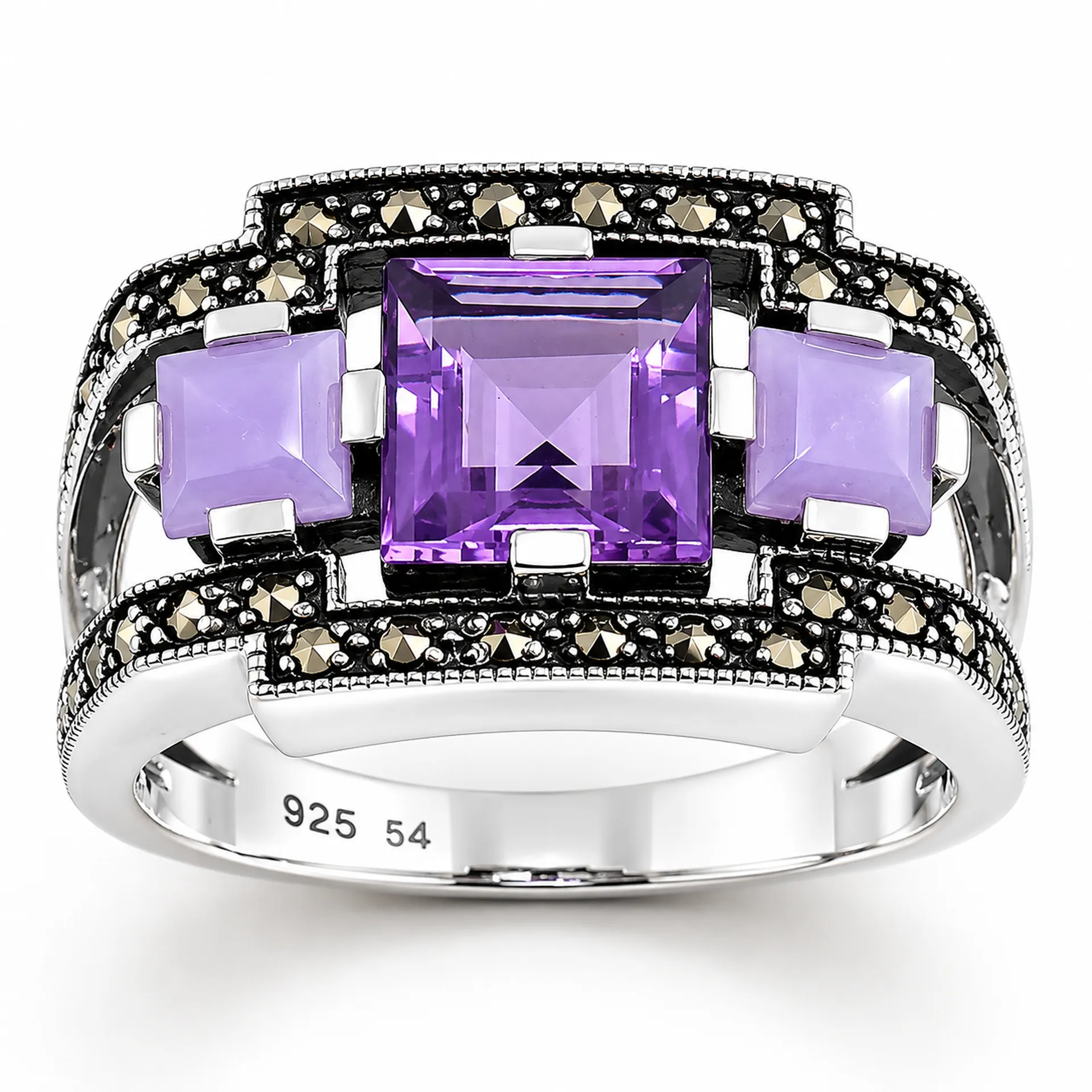 Bague argent 925 améthyste et jade lavande style Art Déco – La Métrop Compagnie chez Or Ligne Bassin d'Arcachon