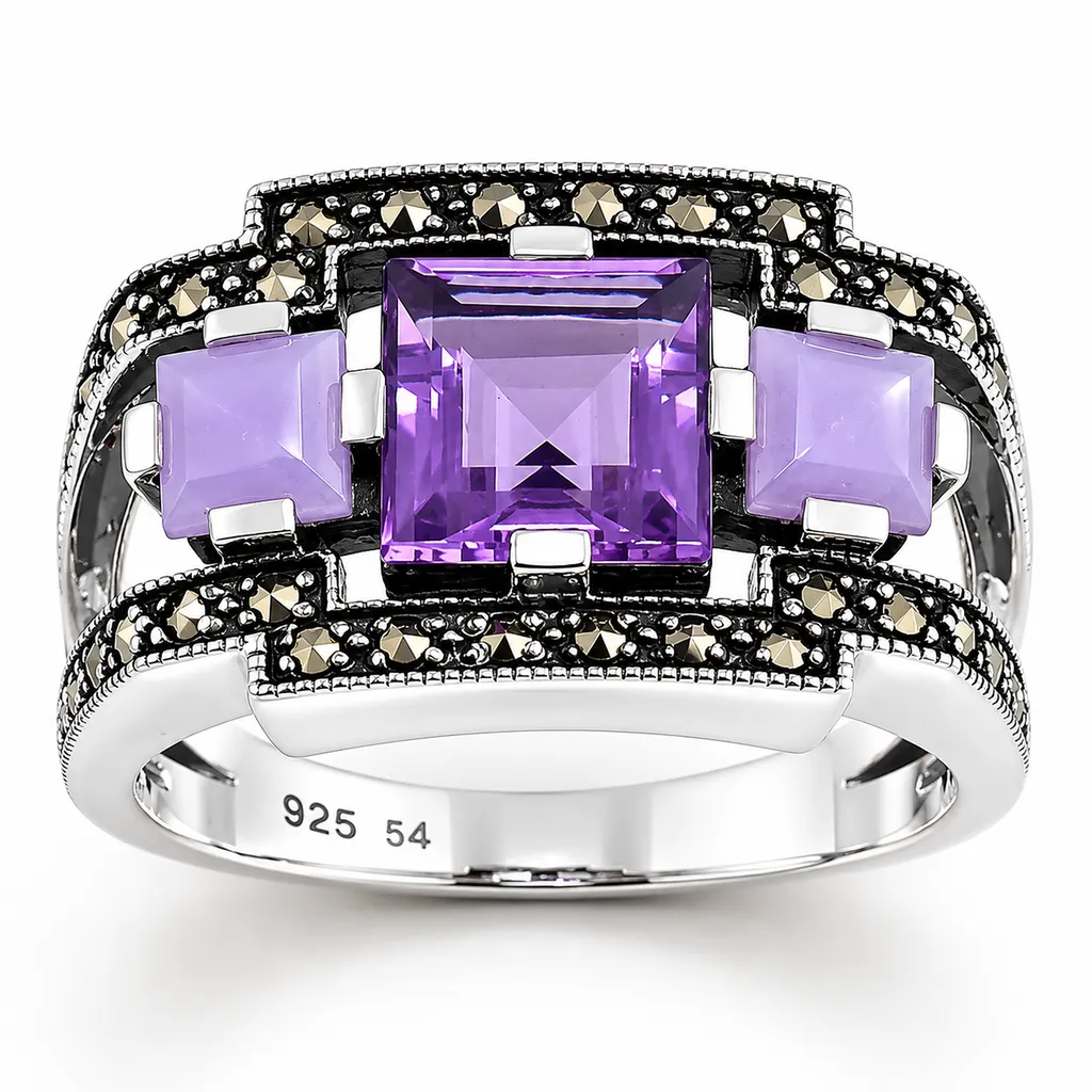 Bague argent 925 améthyste et jade lavande style Art Déco – La Métrop Compagnie chez Or Ligne Bassin d'Arcachon