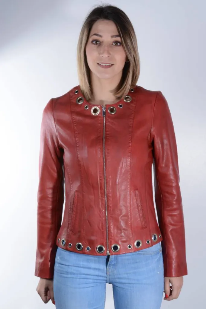 blouson cuir rouge femme