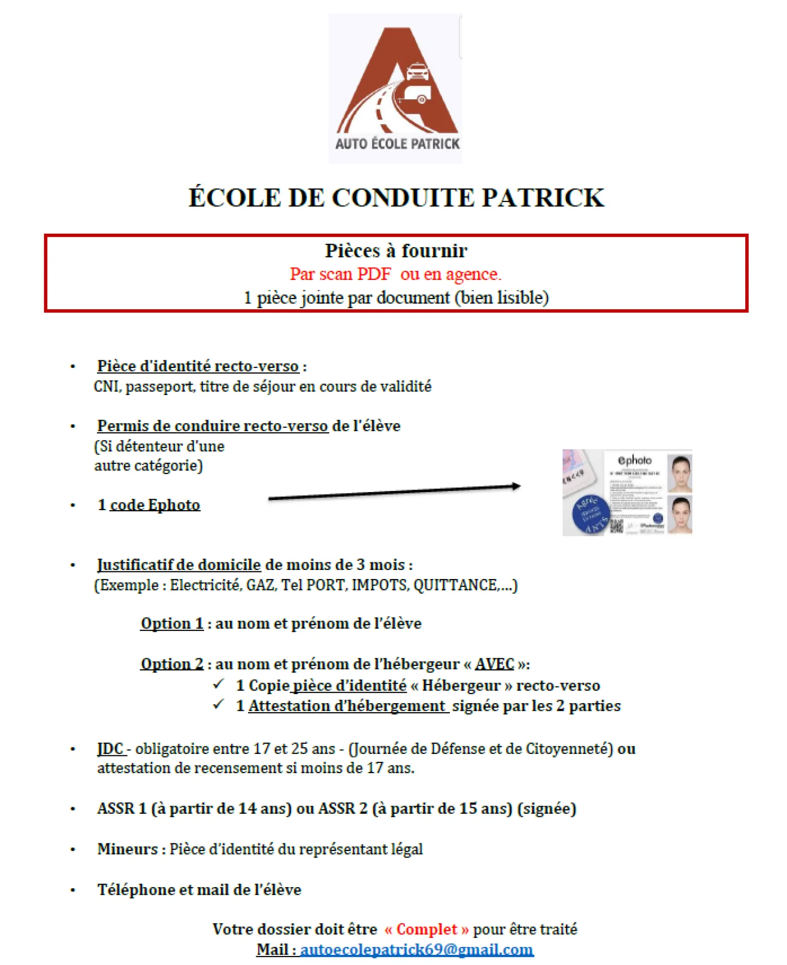 Dossier d'inscription Complet