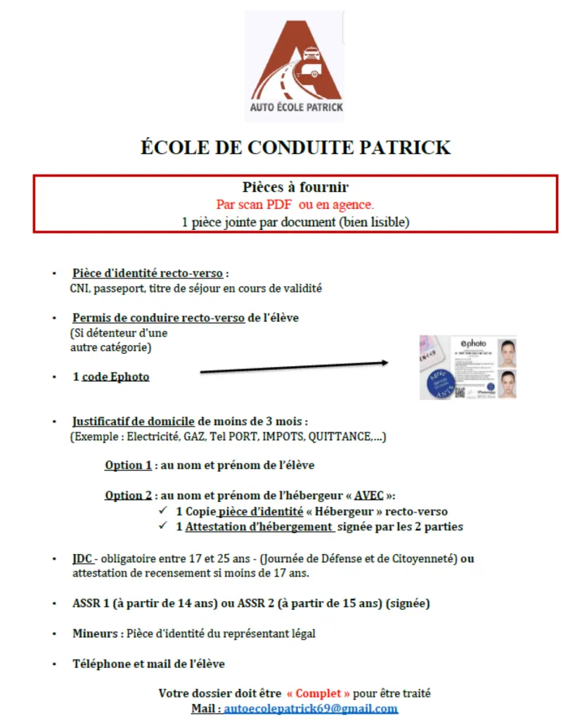 Dossier d'inscription Complet