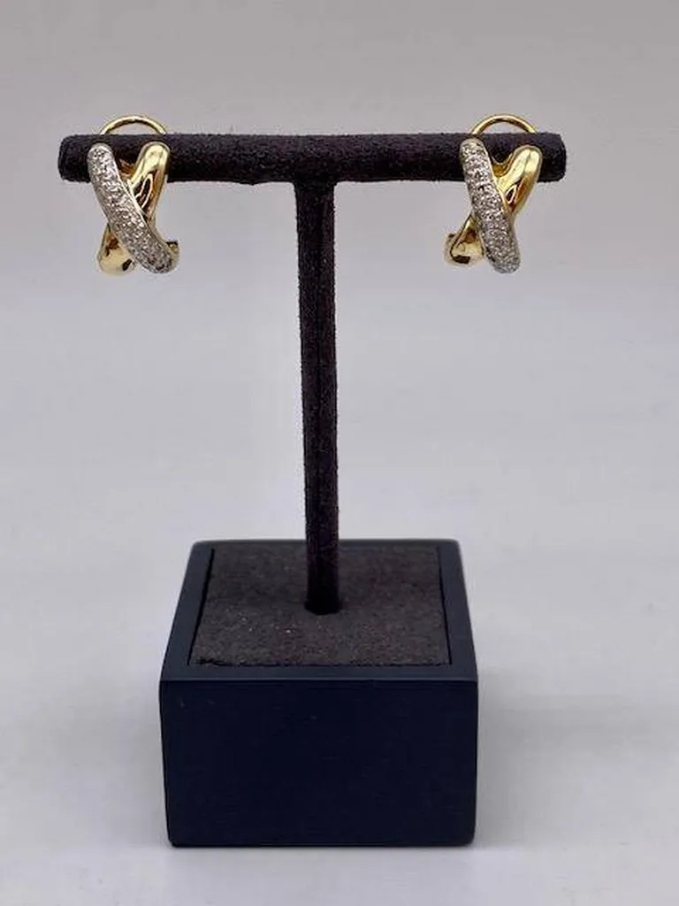 Boucles d'oreilles forme croix or 750/1000ème et pavage diamants occasion Or Ligne La Teste Bassin d'Arcachon