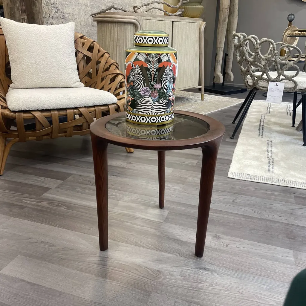 Bout de canapé bois et verre bronze