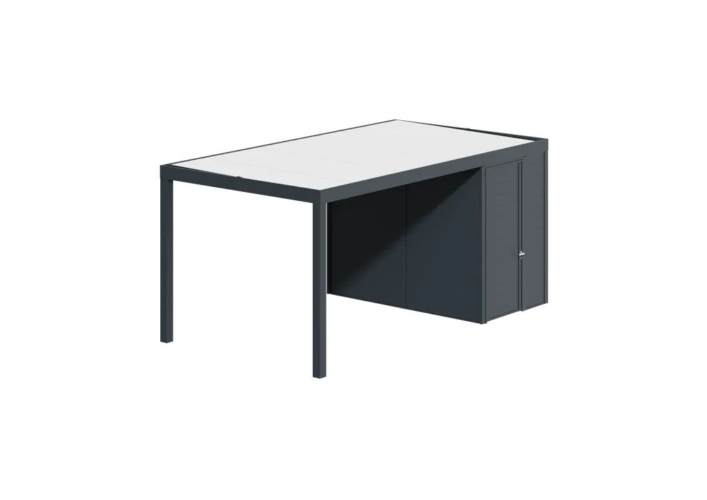 Abri de voiture aluminium avec box de stockage intégré Tschoeppe à Ajaccio et Porticcio : abri voiture et rangement sécurisé, thermolaquage 30 ans, fabrication française sur mesure