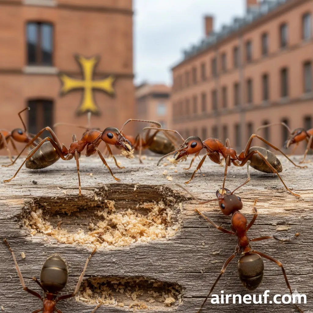 Fourmis charpentières dans maison à Toulouse, L’Union et Balma traitement professionnel pour bois, charpente et risques sanitaires secteur Haute-Garonne 31