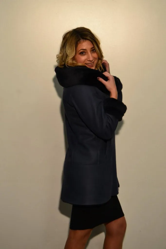veste agneau lainé bleu femme