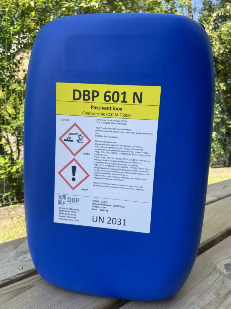 DBP 601 N - Produit permettent de dissoudre des inclusions métalliques ferriques et de reconstituer la couche passive des surfaces en acier inoxydable après traitement de décapage ou de dégraissage - Mayenne (53)