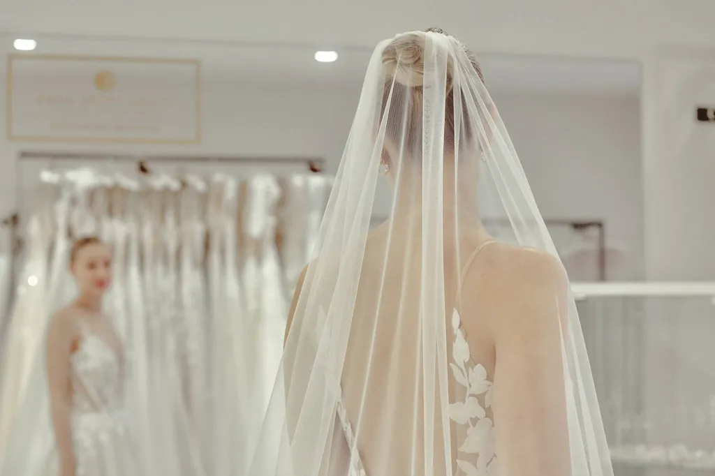 Essayage d’une future mariée dans la boutique Solution Cérémonie à Marseille