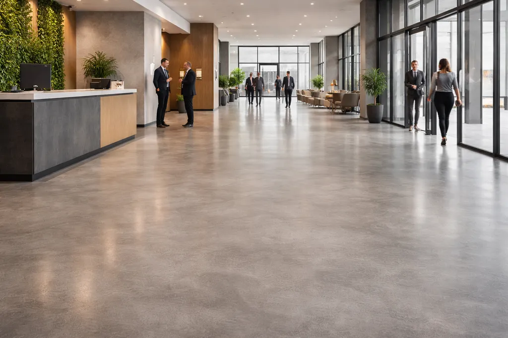Pose de béton ciré technique pour espaces professionnels à fort passage à Besançon Doubs