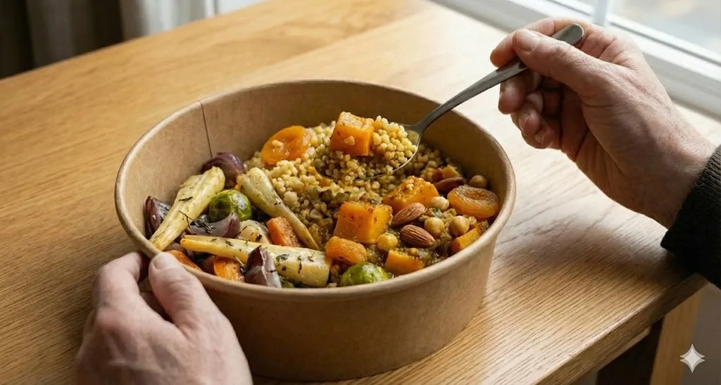 Menu végétarien tajine courge boulgour seniors Marseille 13001 - Portage repas sans viande diététicienne Allauch