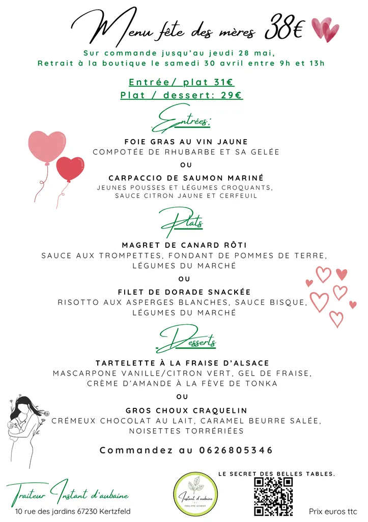 menu traiteur fêtes des mères 2026 Instant d'aubaine traiteur
