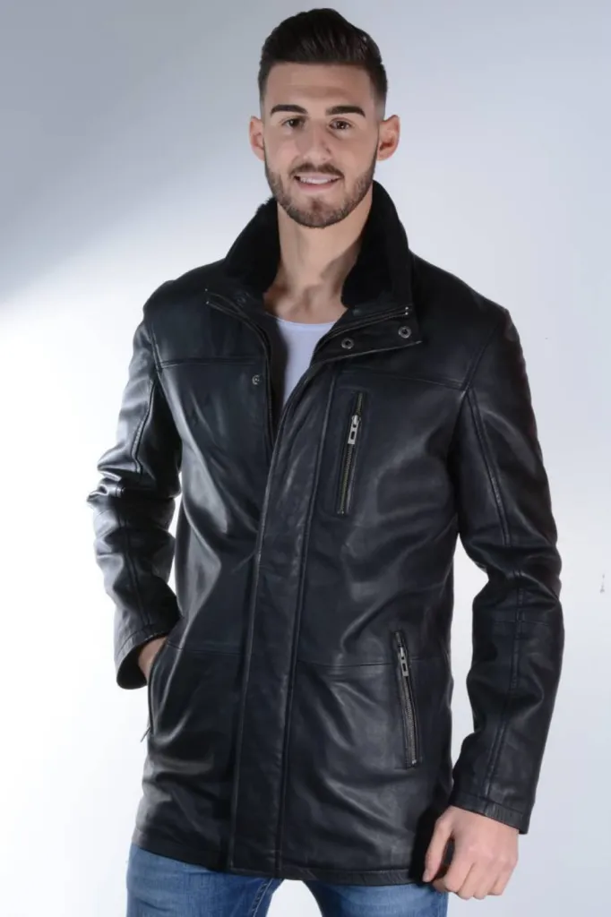 parka cuir noir homme