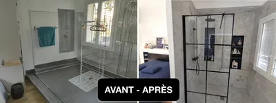 Avant aprés Suite parentale RDC : douche italienne + verrière + dressing + tête de lit