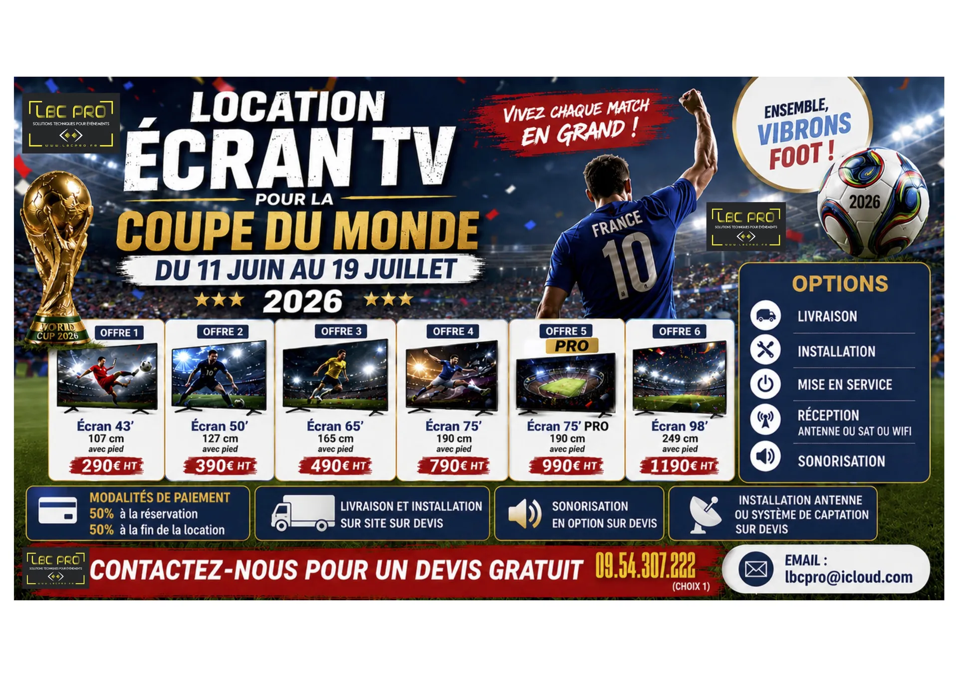 location tv pour toute la coupe du monde 2026 à Saint Tropez 
