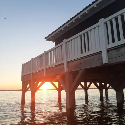 Typique : cabane tchanquée accessible en bateau sur le bassin d'Arcachon 