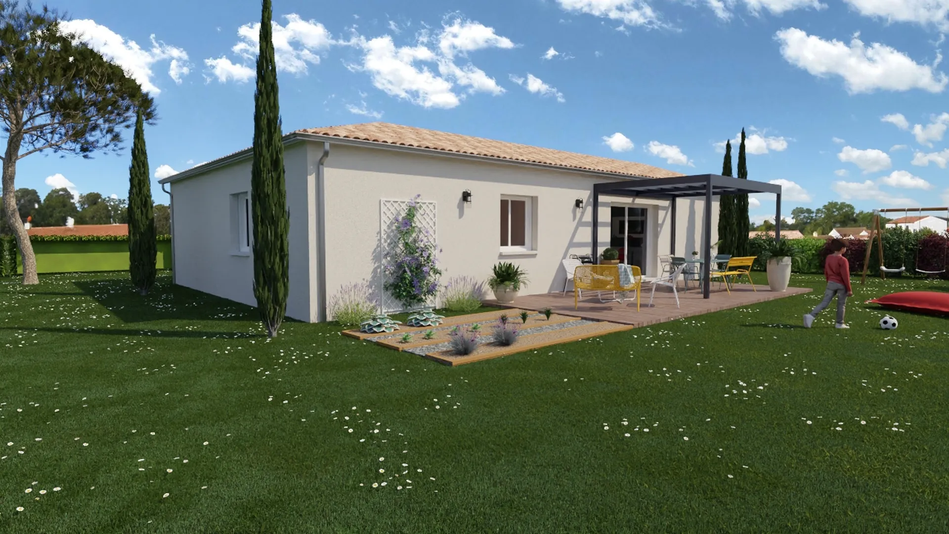 Maison en L de 91 m² avec garage de 18 m²