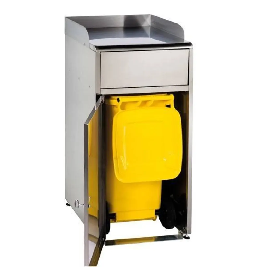 Conteneur jaune 120 litres dans la borne à déchets