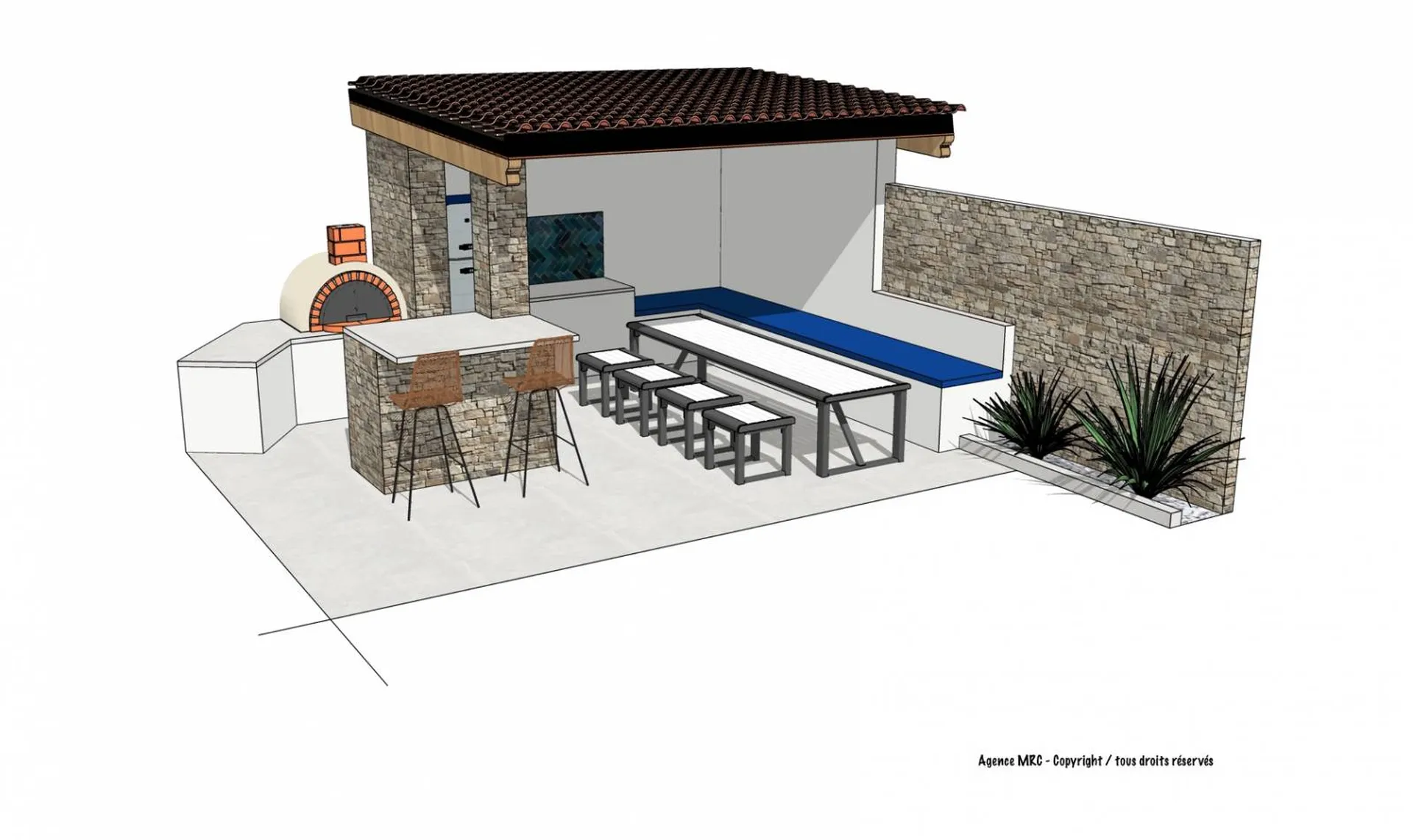 dessin croquis architecte extérieur paysgaiste DPLG cuisine été marseille saint menet 13011