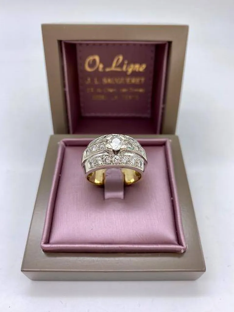 Bague 2 ors 750/1000ème diamant central et pavage diamants occasion Or Ligne La Teste Bassin d'Arcachon