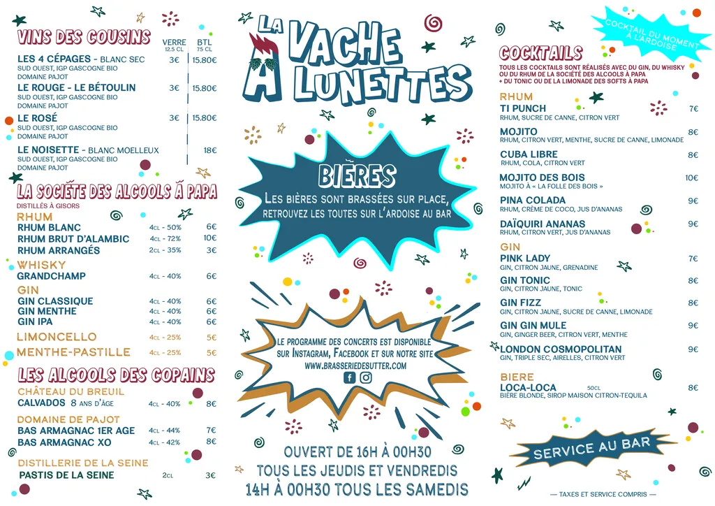 la carte des boissons