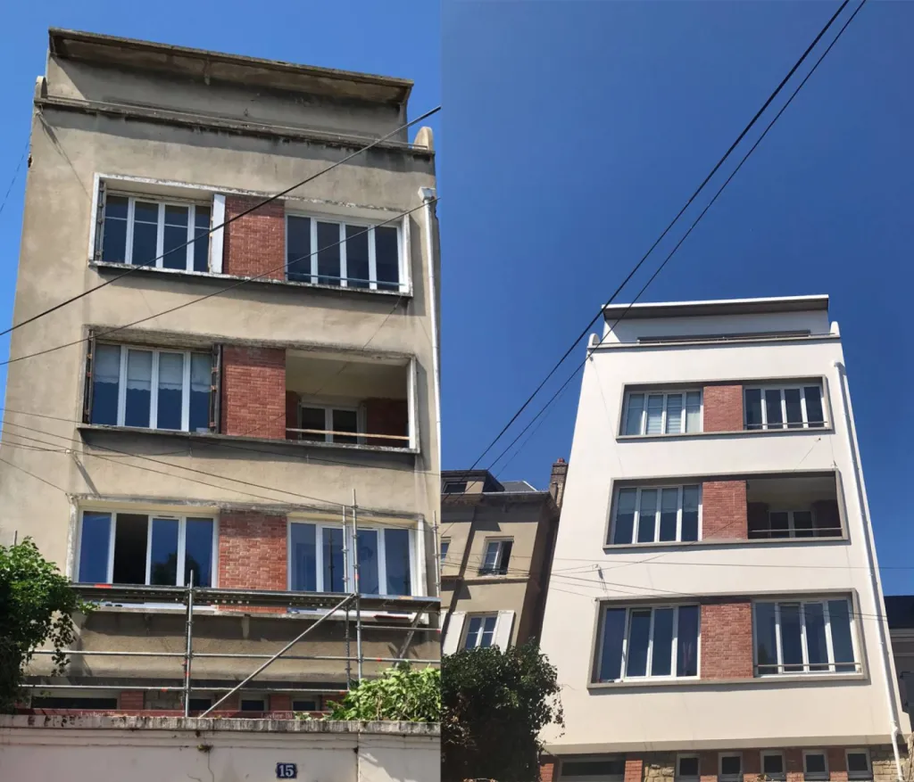 Devis pour un ravalement en peinture blanche d'un petit immeuble de ville à Gonfreville l'Orcher