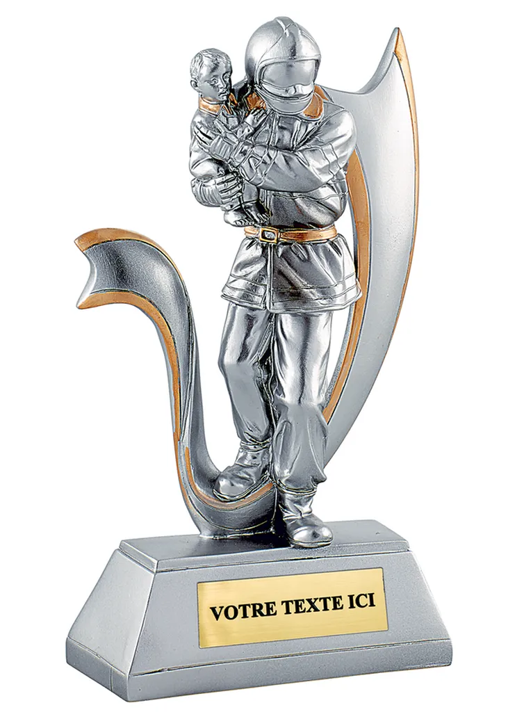 TROPHEE POMPIER REF.1748 Hauteur 20 cm en RESINE FINITION ARGENT