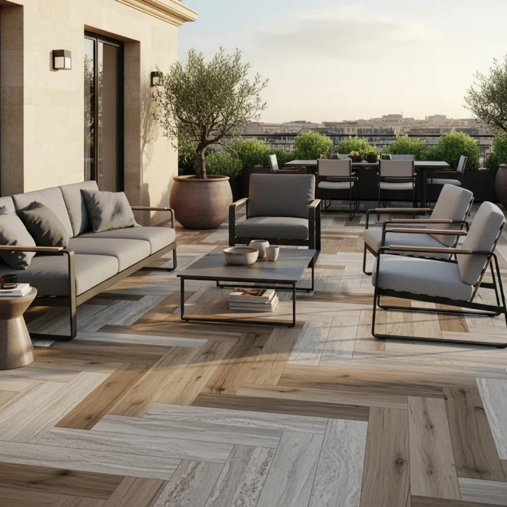 Commandez carrelage extérieur discount imitation bois et pierre naturelle pour terrasse moderne à Bordeaux