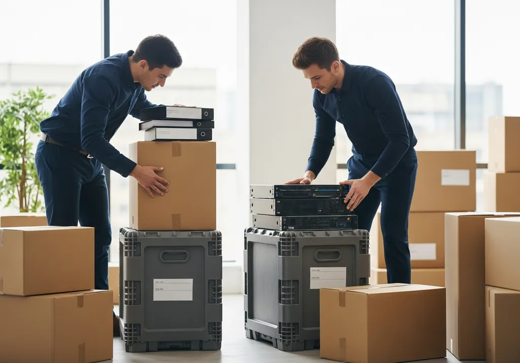 Formule Transfert Confort Entreprise avec emballage complet, gestion archives, protection matériel informatique et installation professionnelle