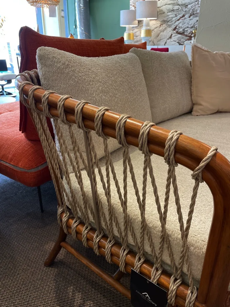 Canapé 3 places en rotin et corde