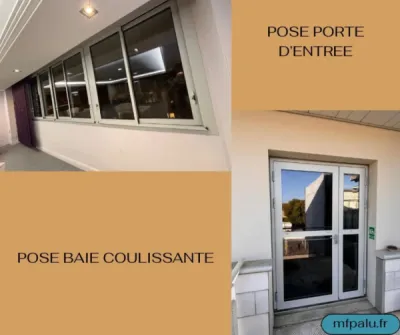 Pose d’une porte d’entrée en PVC blanc et de baies coulissantes sur façade pour local professionnel à Toulouse