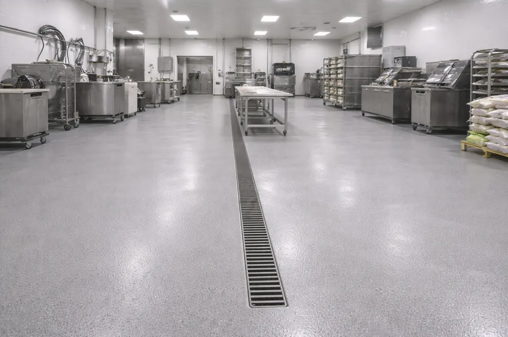 Installation d’un système de polyuréthane ciment SIKACRETE pour atelier agroalimentaire situé à Bègles, à proximité immédiate de Bordeaux en Gironde