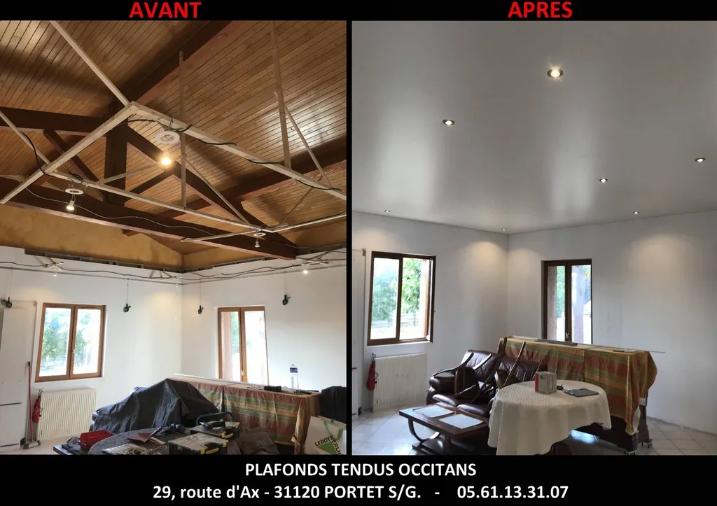 AVANT - APRES chantier sur ST LYS, pose plafond tendu BARRISOL
