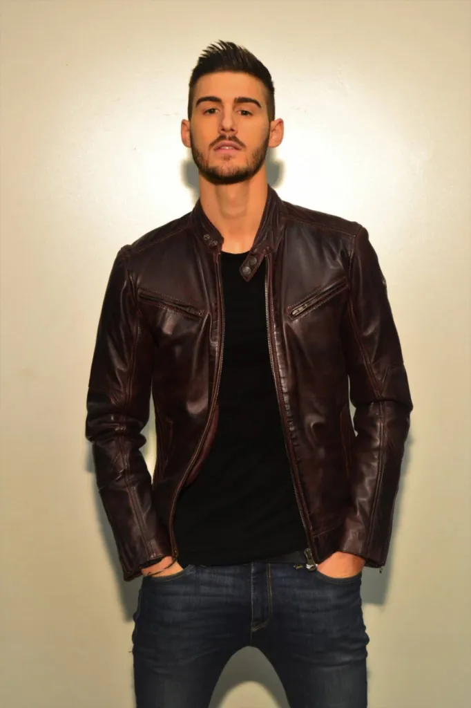 blouson cuir marron Redskins homme