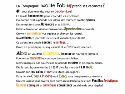 La Compagnie Insolite Fabriq prend ses vacances !