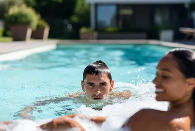 bain a remou dans une piscine, nage a contre courant