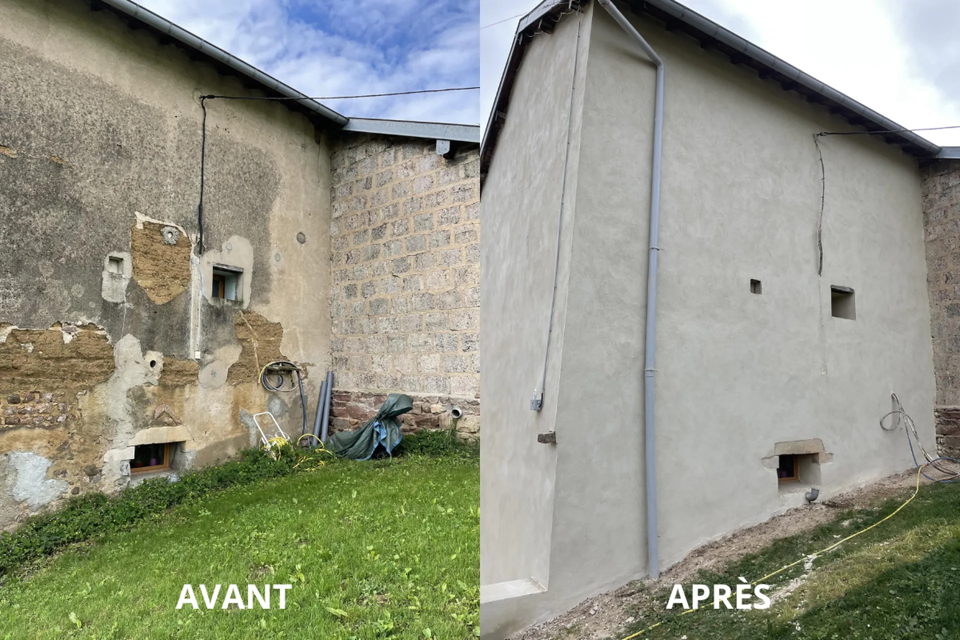 Transformation thermique et esthétique : Comparatif avant/après d'une isolation de façade en pisé à Mâcon. Le cachet du bâti ancien est préservé tout en atteignant des performances énergétiques modernes