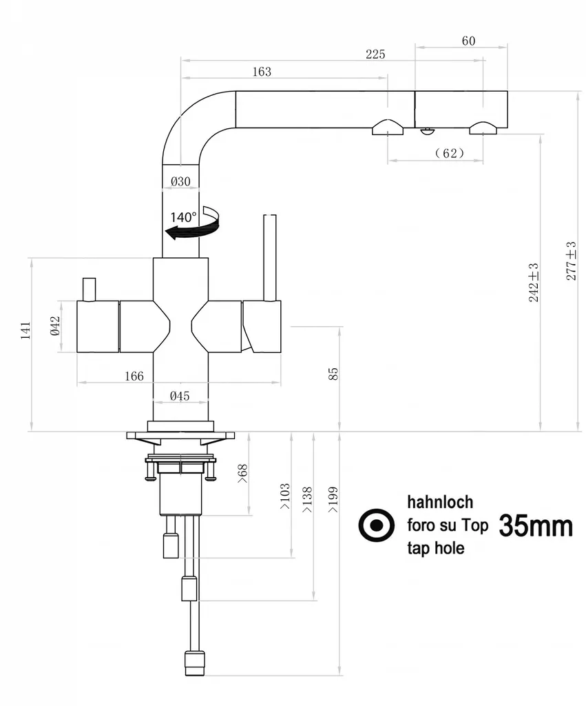 Dimension d'un robinet filtrant PURE LINE
