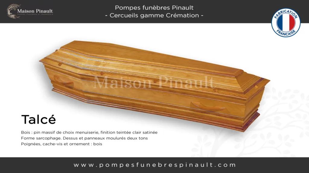 Cercueil crémation en pin massif Talcé forme tombeau par la maison Pinault